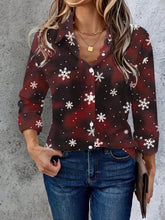EMERY ROSE Women's Red Tie Dye Snowflake Pattern Holiday Long Sleeve Vintage Shirt, Suitable For Autumn/Winter